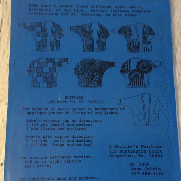 Anne's Jacket Sewing Pattern A Quilter's Wardrobe 8012 New Uncut Retro Festival - Picture 3 of 5